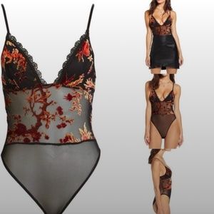 Tiger Mist Black and Red Floral Bodysuit